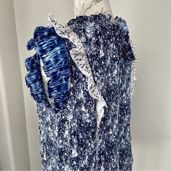 House of Harlow 1960 Blue  Ivory Sleeveless Blouse Sz   S - Picture 10 of 15